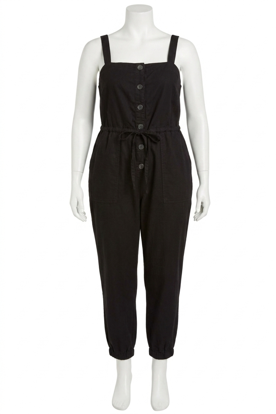 NEW ALICE + OLIVIA women tiana button front patch pocket jumpsuit in black